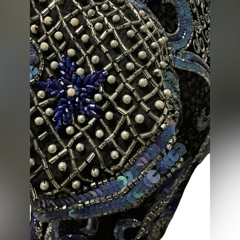 Elegant 100% pure silk Black and Blue Women's Top size M - Picture 6 of 9